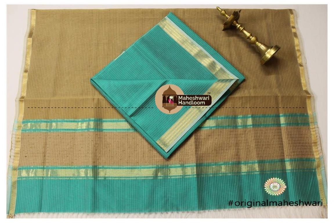 Maheshwari Sea Green -Light Brown Top Dupatta Material