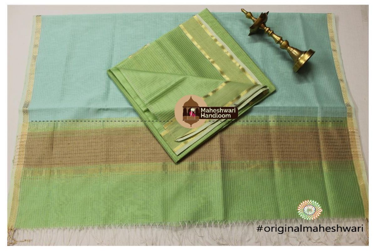 Maheshwari Pista  Green -Sea Blue Top Dupatta Material