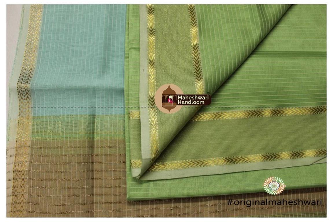 Maheshwari Pista  Green -Sea Blue Top Dupatta Material