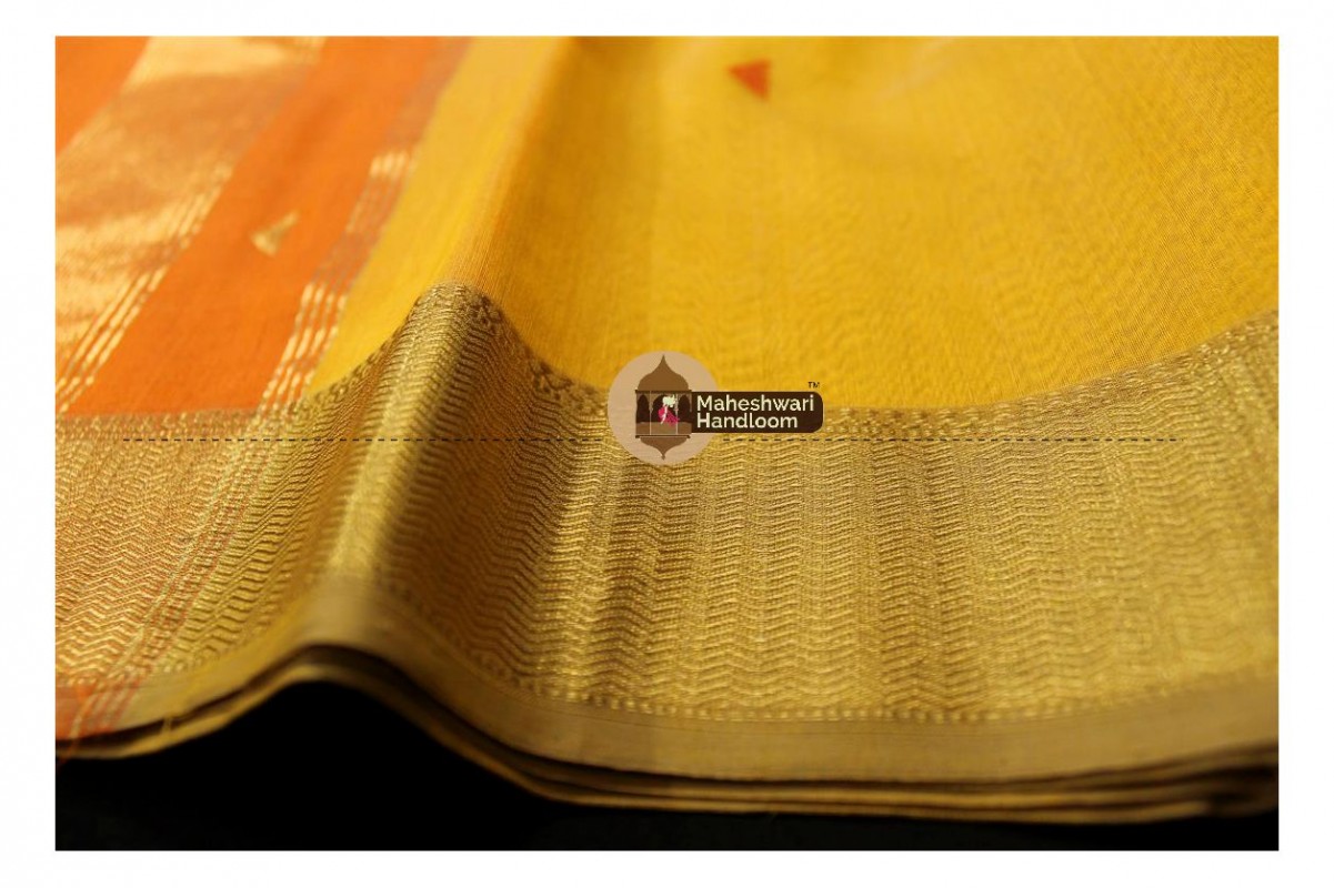 Maheshwari Yellow Tringle Buti Weaving saree