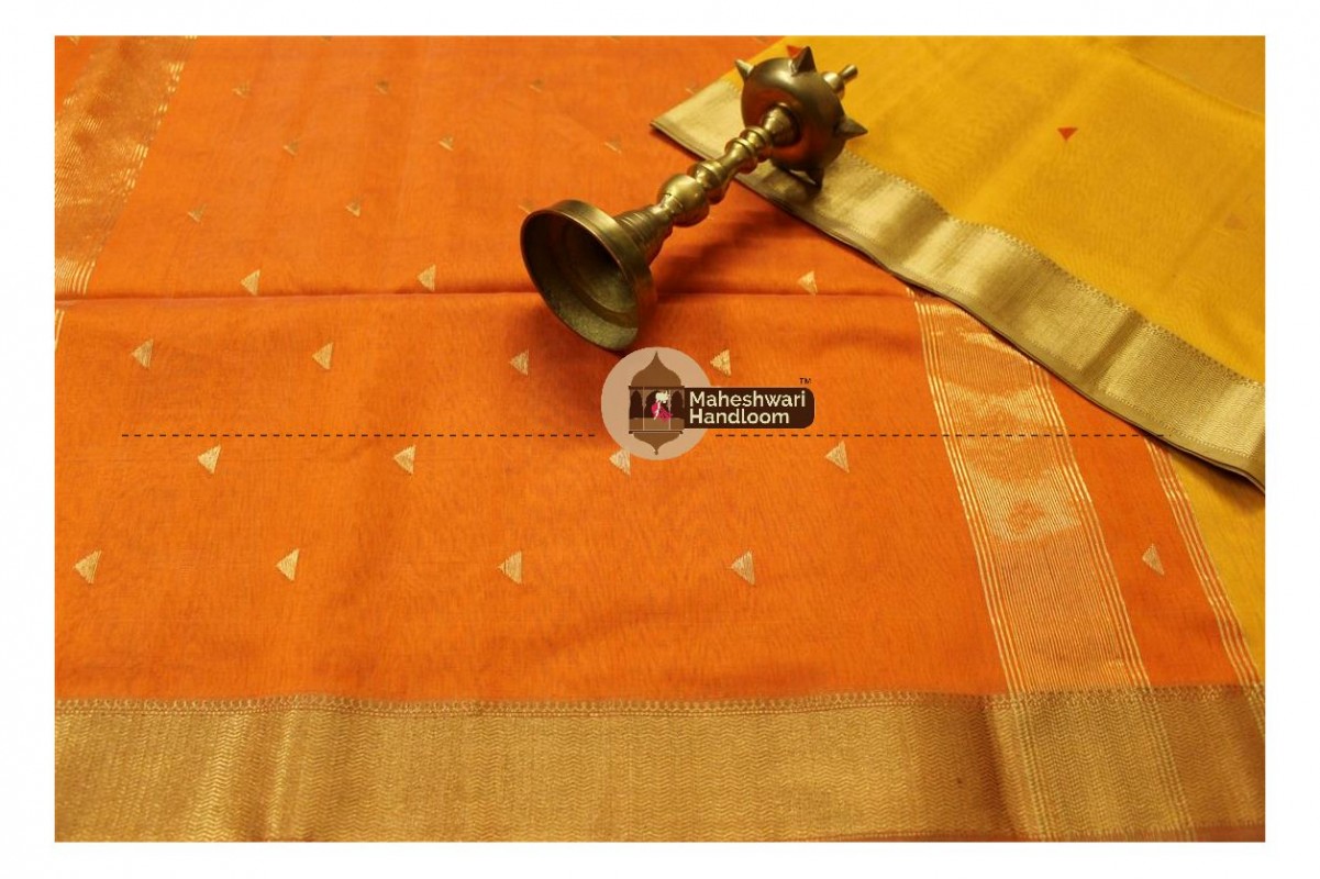 Maheshwari Yellow Tringle Buti Weaving saree