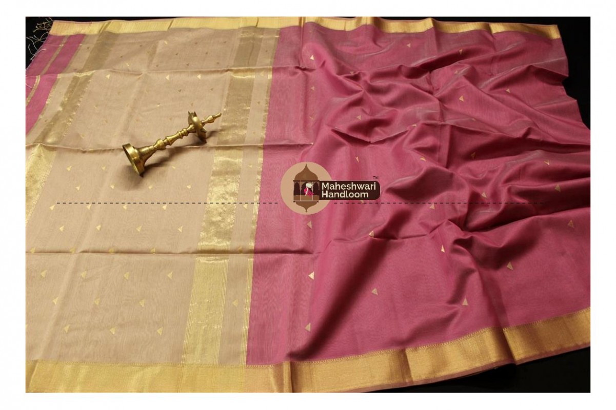 Maheshwari Baby Pink Tringle Buti Weaving saree