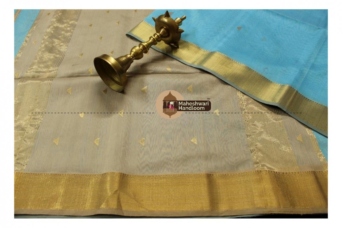 Maheshwari Sea Blue Tringle Buti Weaving saree