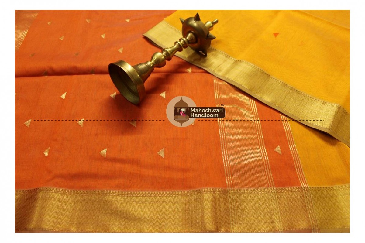 Maheshwari Golden Yellow Tringle Buti Weaving saree