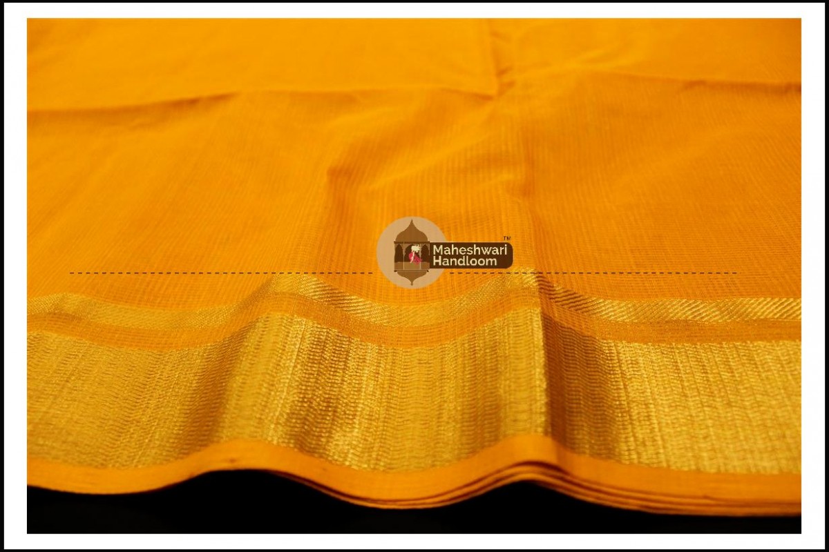 Maheshwari Golden Yellow Checks Fabric Saree