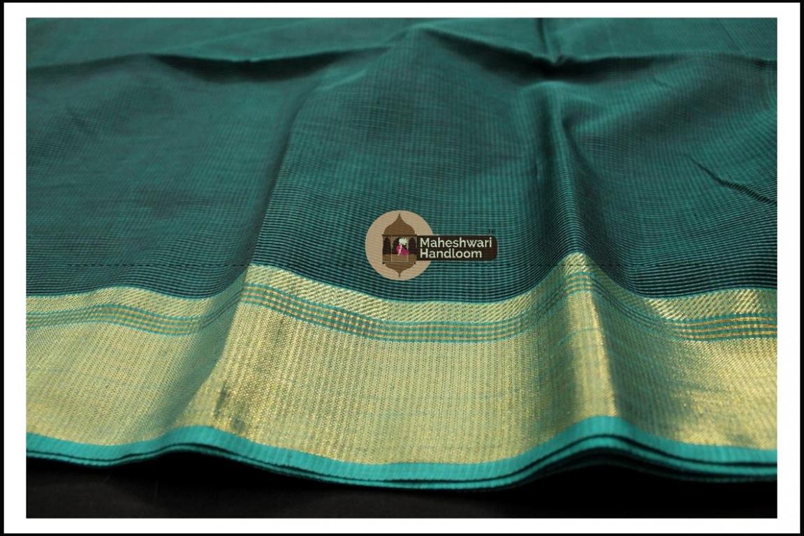 Maheshwari Light Rama Green Checks Fabric Saree