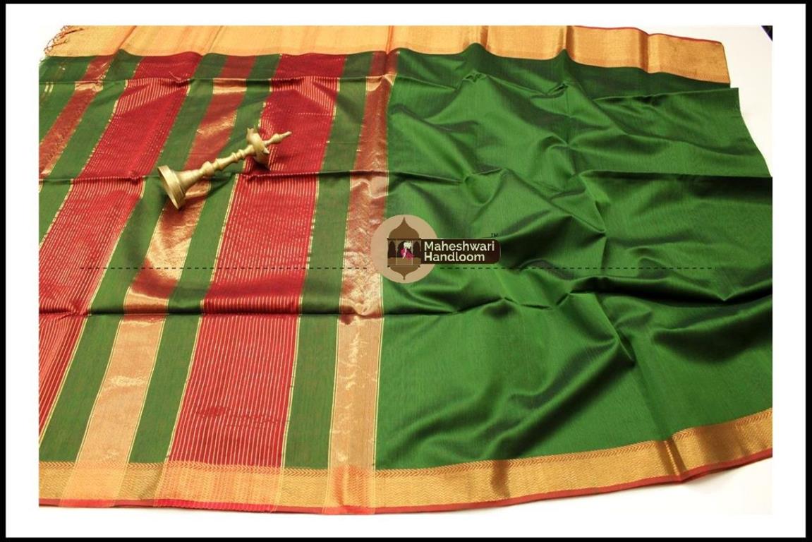 Maheshwari  Green Jari Skirt Border saree