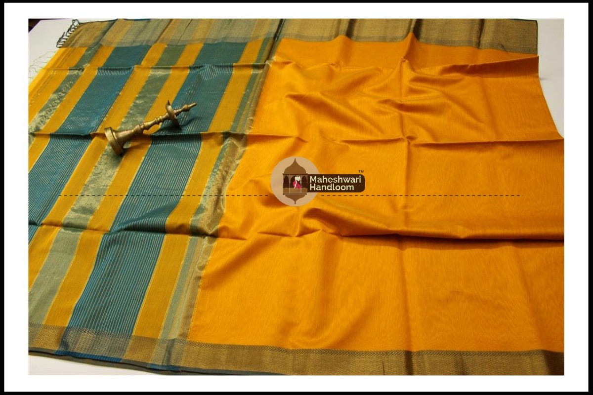 Maheshwari Golden Yellow Jari Skirt Border Saree