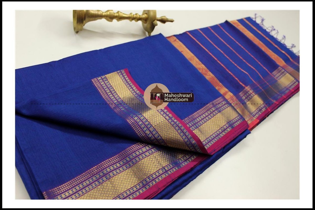 Maheshwari Blue  Jari Hansa Border Saree