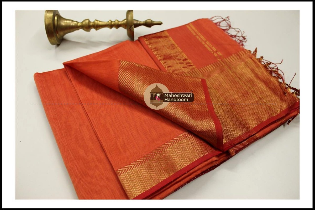 Maheshwari Orange Jari skirt Border saree