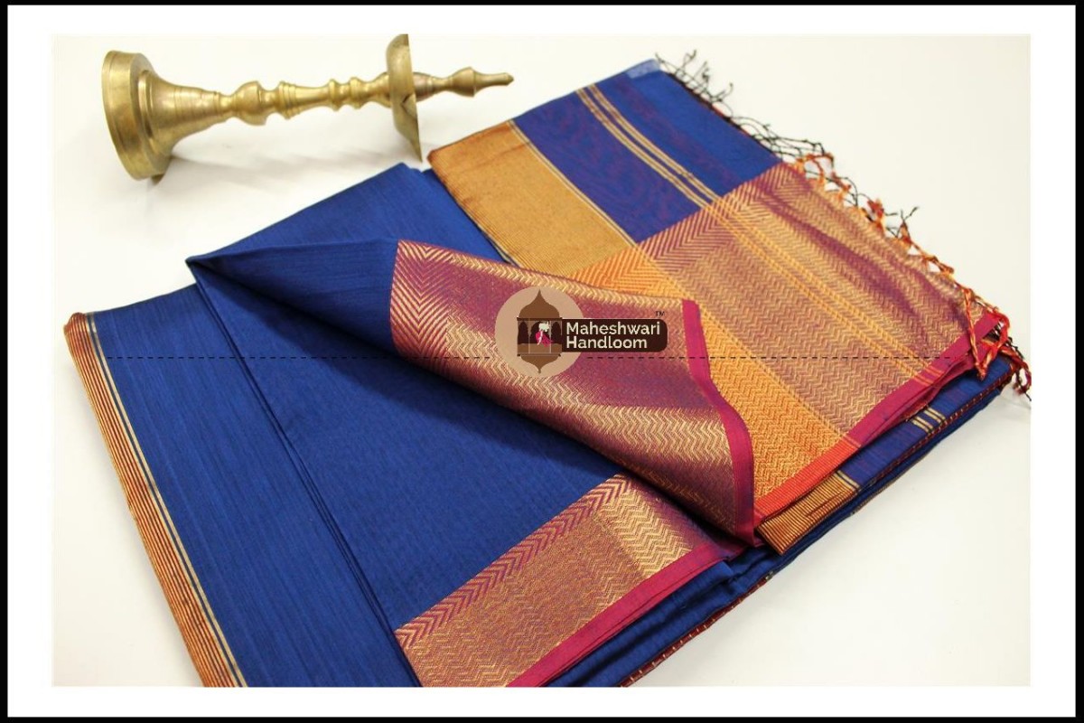 Maheshwari Blue Jari skirt Border saree