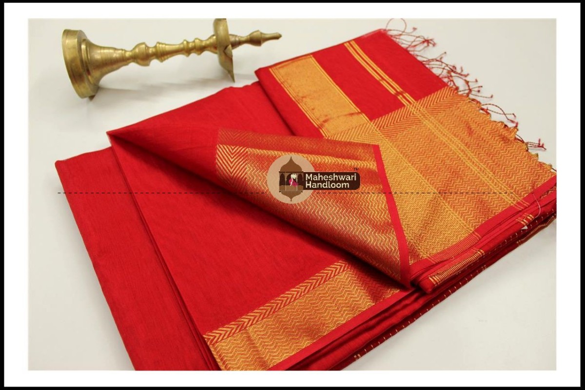 Maheshwari Red Jari skirt Border saree