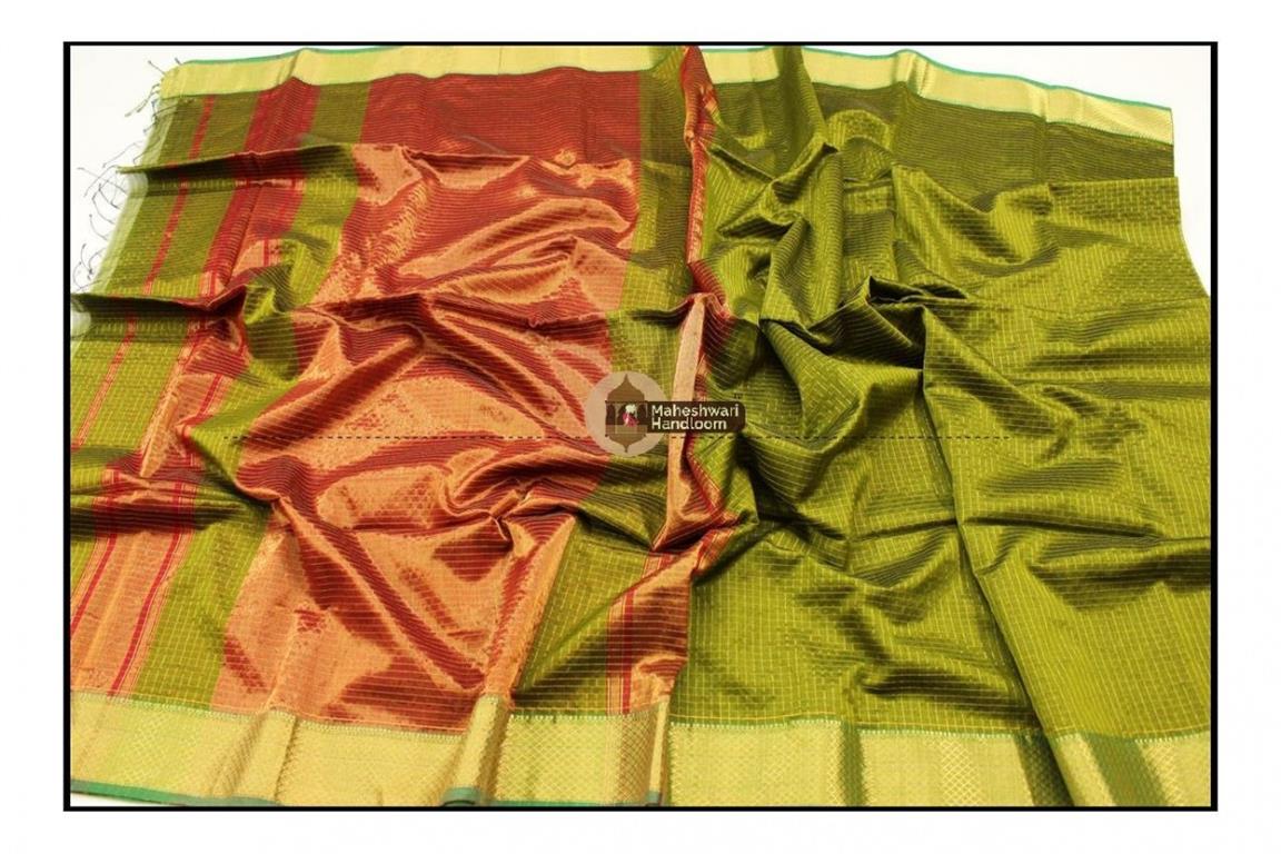 Maheshwari Green Jari Checkered Weaving Saree
