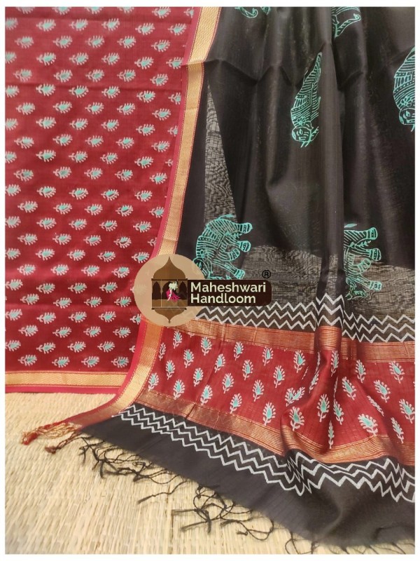 Maheshwari Red -Black Handblock Printed Suit