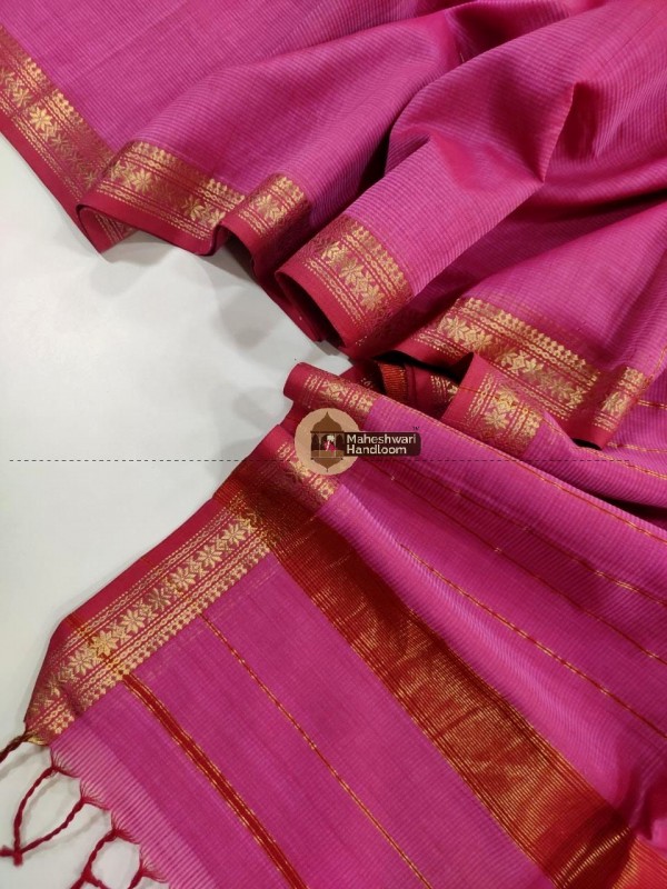 Maheshwari Magenta Pink Colour Garbh Reshmi Silk Saree