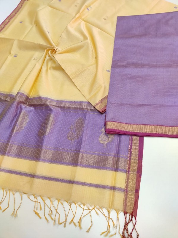 Maheshwari Silk Cotton Top and Dupatta Sets with Buta Weaving Dupatta and Plain Top. Dark  and Light colour