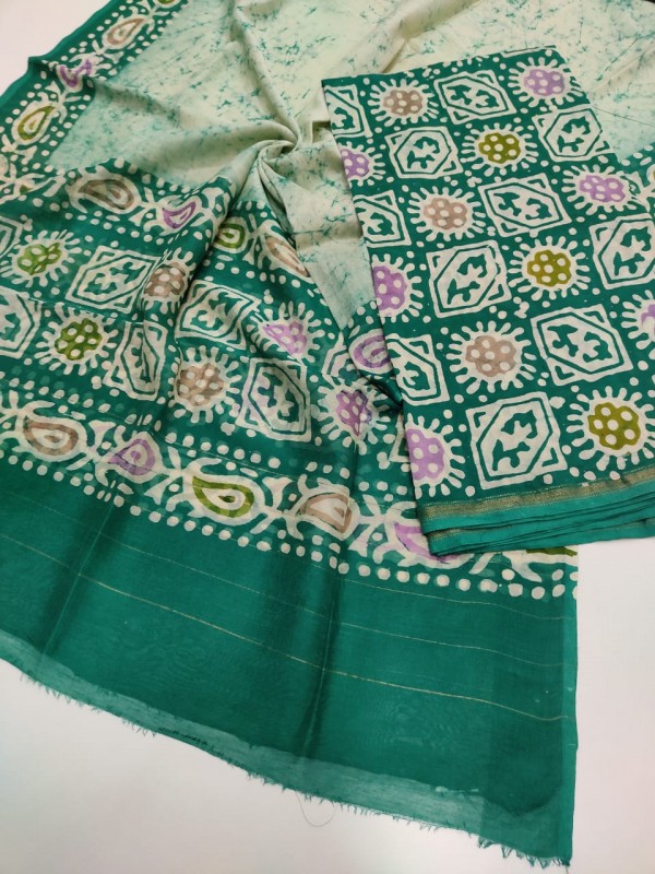 Maheshwari Handwoven Silk Cotton Handblock Bagru and Batik Printed Top Dupatta sets (without Bottom) 