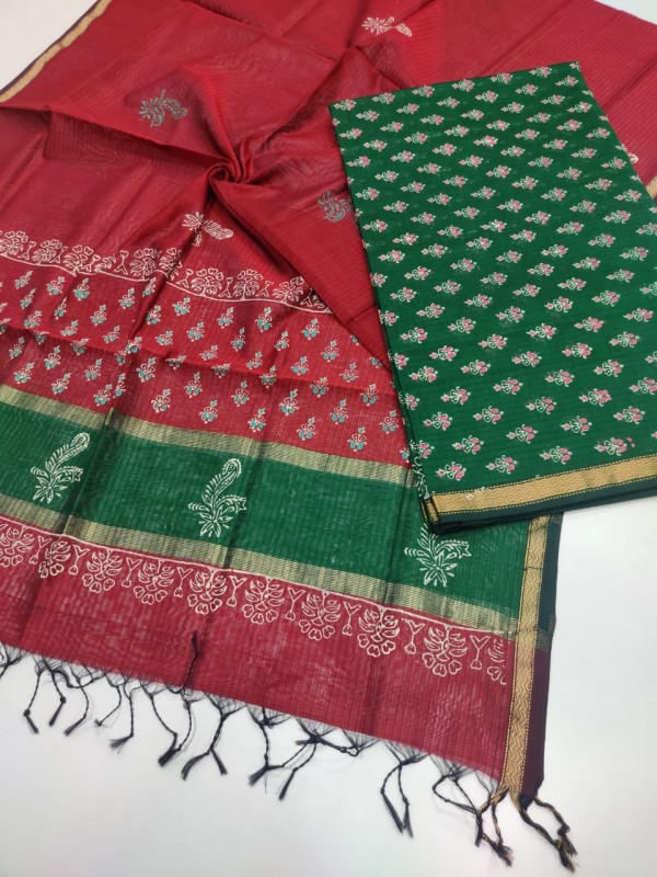 Exclusive Maheshwari Handwoven Handblock Printed Top Dupatta sets.