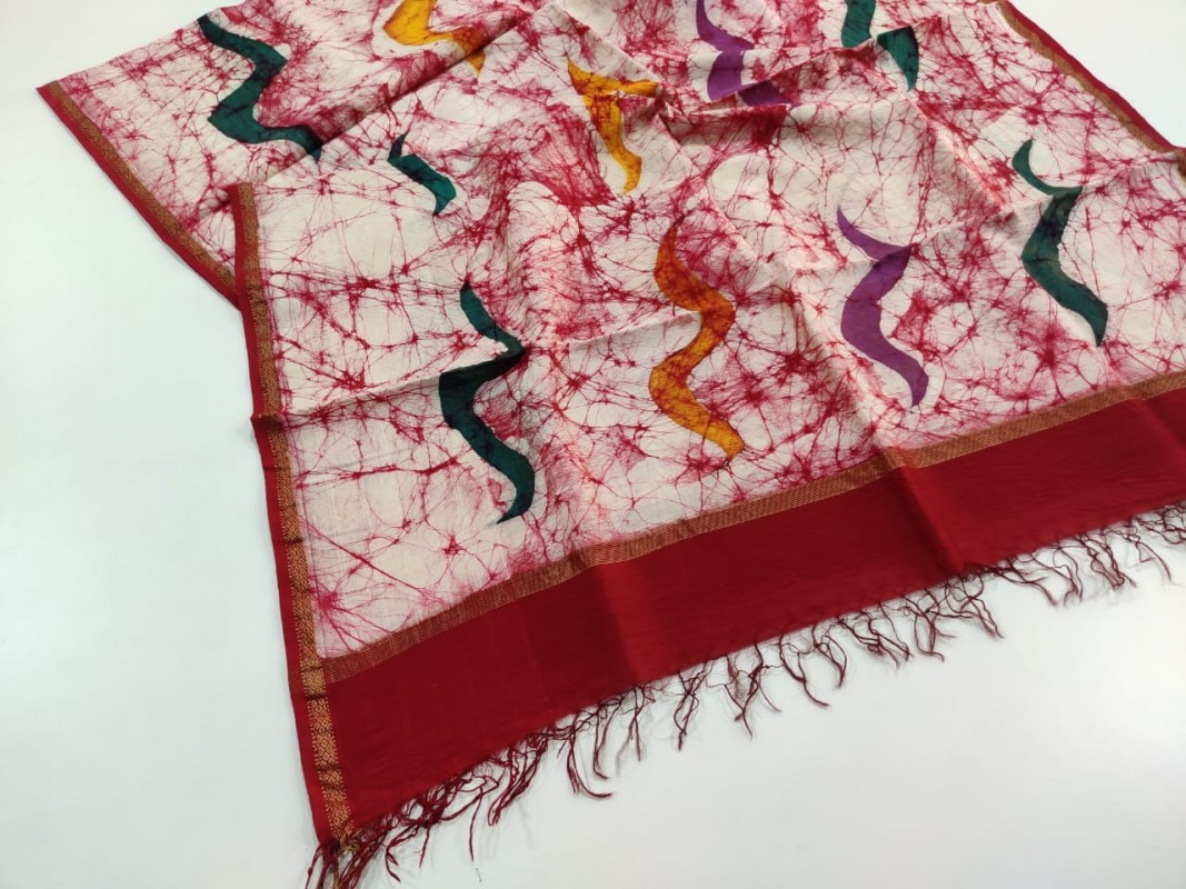 Maheshwari Handwoven Silk Cotton Batik Handblock Printed Dupattas