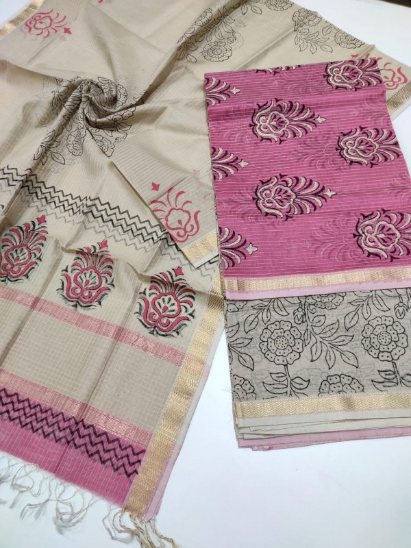  Maheshwari Handblock Printed Suits. with Top Dupatta and Bottom sets. 