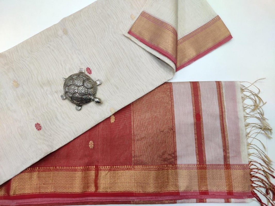 Maheshwari Handwoven Tissue weaving Sarees with all over Butti weaving