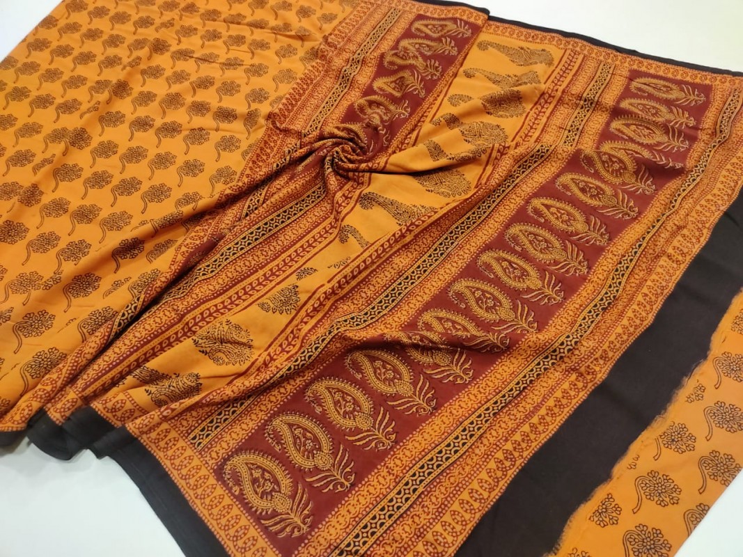 Maheshwari Yellow Bagh Print Pure Cotton saree