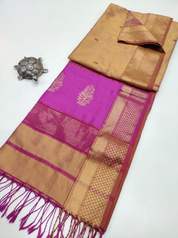 Maheshwari Golden Yellow Silk Saree With Buta Buti Weaving