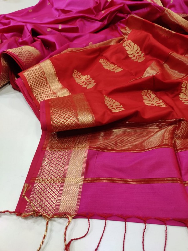 Maheshwari Pink Pure Silk Saree With Buta Buti Weaving 