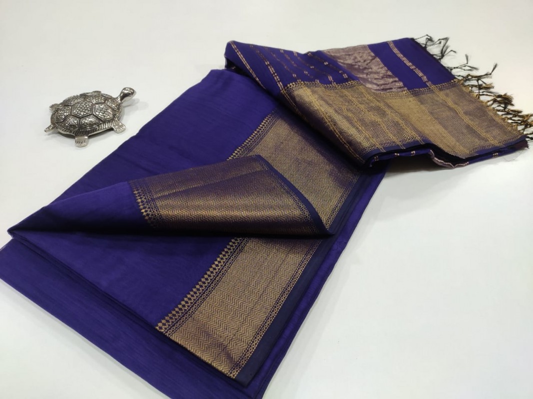 Maheshwari Blue Jari Skirt Border saree 