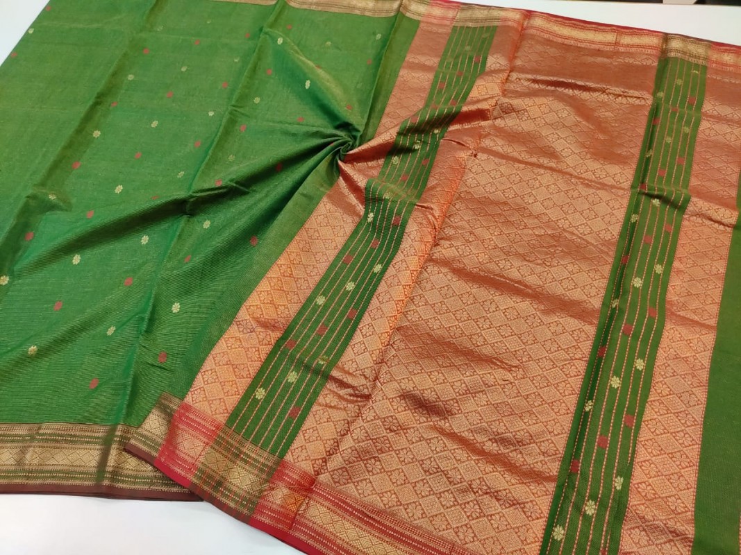 Maheshwari Green Tissue Buti With Rich Pallu  Saree