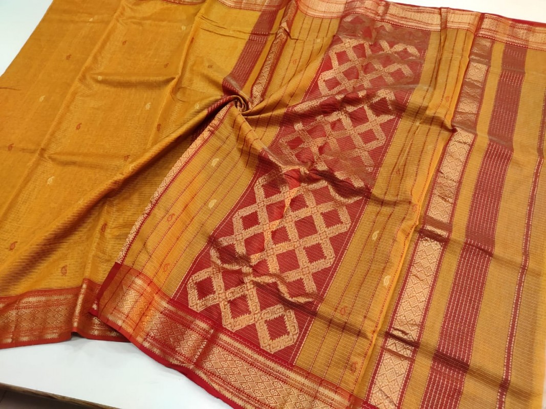 Maheshwari Mustard Yellow Tissue Buti With Rich Pallu  Saree 