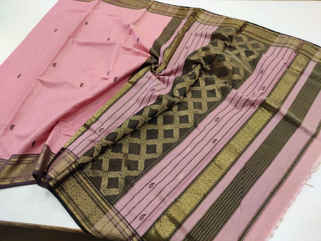 Maheshwari Pink Tissue Buti With Rich Pallu  Saree 