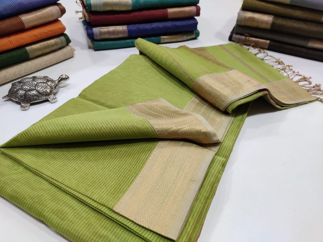 Maheshwari Green Tissue Weaving Jari Border Saree