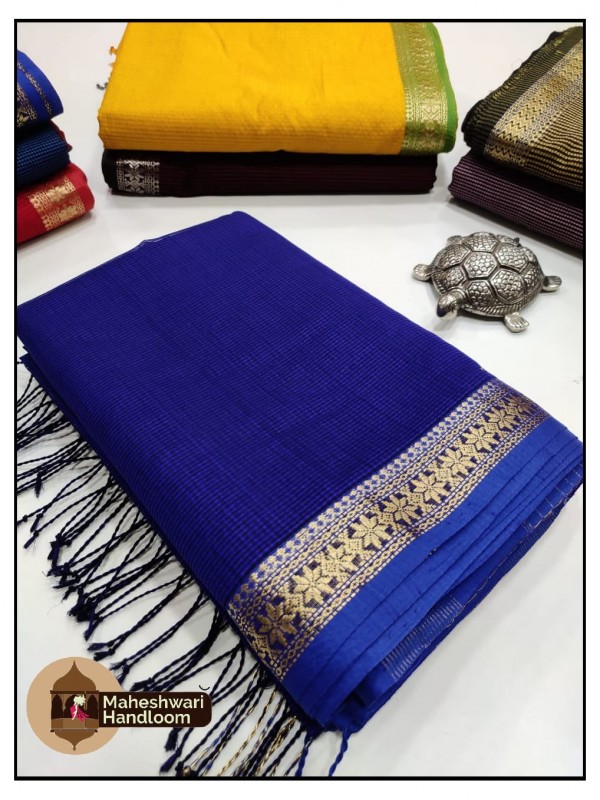 Maheshwari Blue Garbh Reshmi Silk Sarees with 75% Mulberry Silk